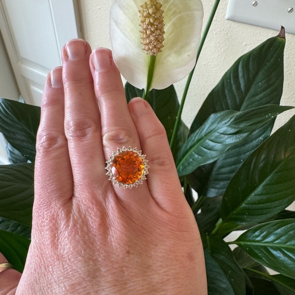 Stunning Sterling Silver Padparadscha Sapphire Ring Size 7.25 - Picture 5 of 16